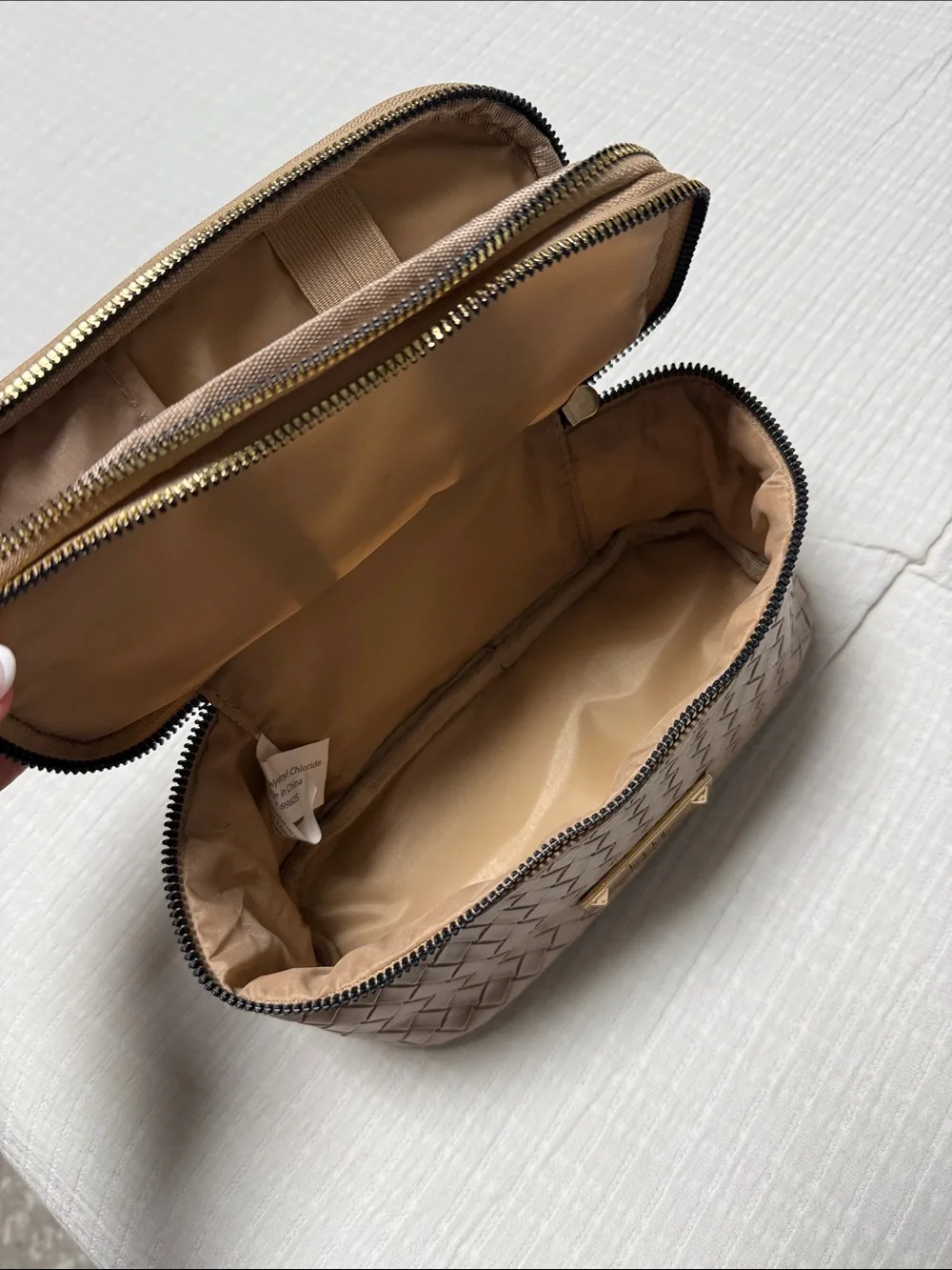 Taupe Woven Cosmetic Case with Handle